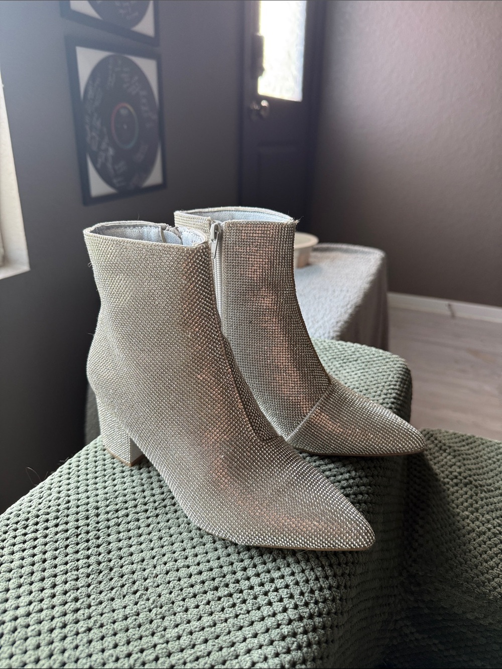 Sugar Silver Rhinestone Ankle Boots